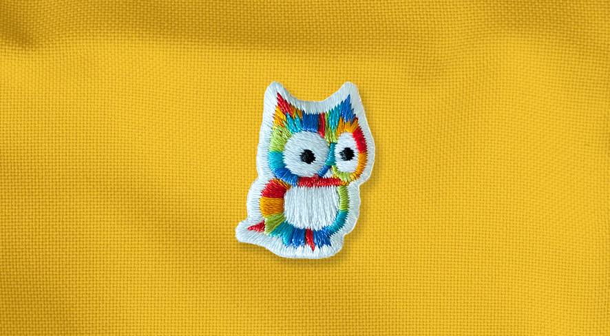 Bunte namuk-Eule, die für Upcycling steht